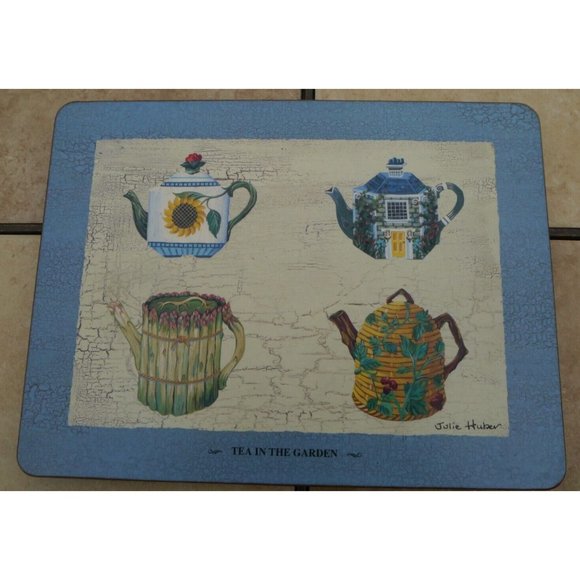 Pimpernel Placemats Tea in the Garden Julie Huber England Teapot Blue Set of 4 - Picture 2 of 10